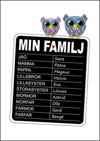 Familjetavla med uggla - 10 namn