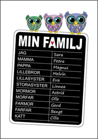 Familjetavla med uggla - 11 namn