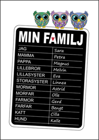 Familjetavla med uggla - 12 namn