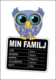 Familjetavla med uggla - 5 namn