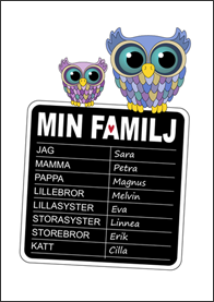 Familjetavla med uggla - 8 namn