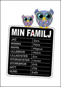 Familjetavla med uggla - 9 namn